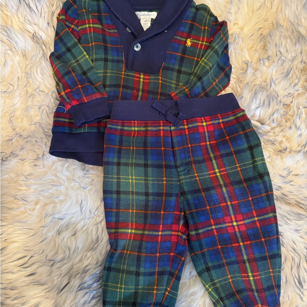 Plaid Pajama Set with Navy Accents